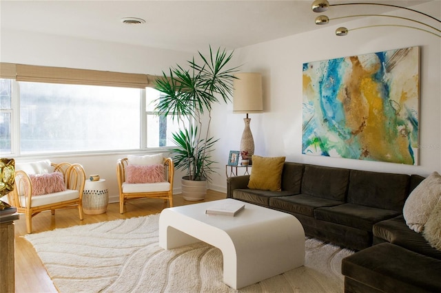 living room featuring light wood-type flooring