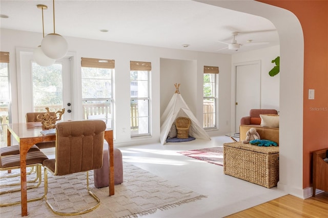 interior space featuring hardwood / wood-style flooring and ceiling fan