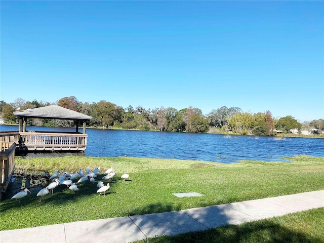 view of water feature with a gazebo