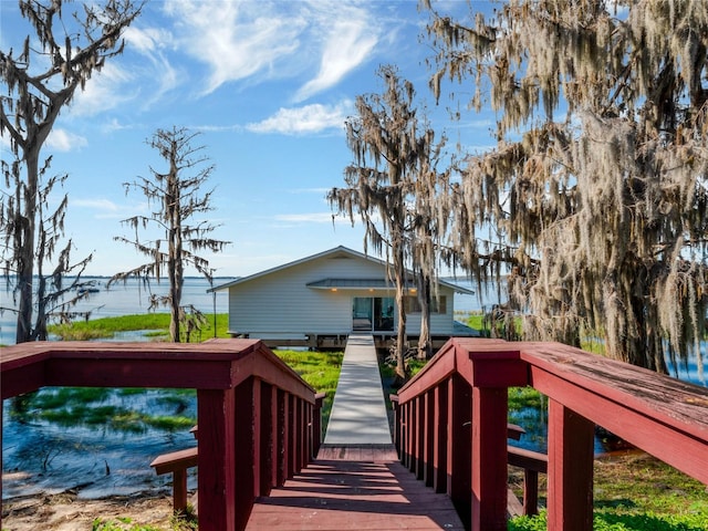 exterior space featuring a water view