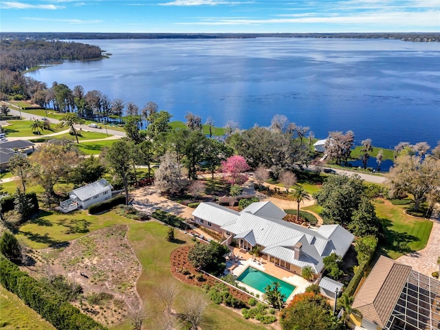 aerial view with a water view