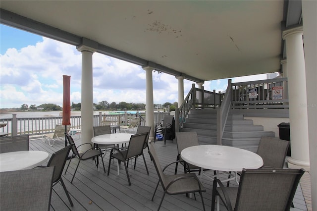 deck with a water view