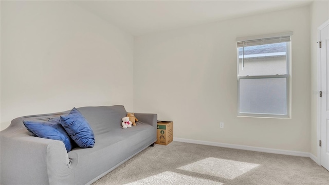 sitting room with light colored carpet