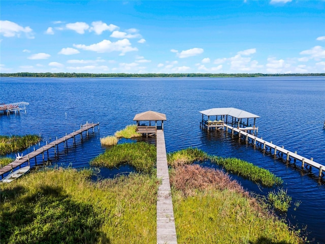 view of dock featuring a water view