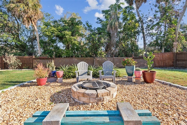 view of patio featuring a fire pit