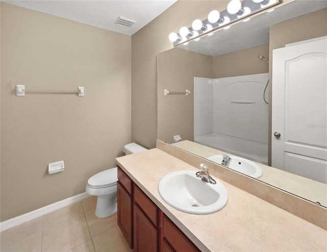 full bathroom featuring vanity, shower / bathing tub combination, tile patterned floors, and toilet