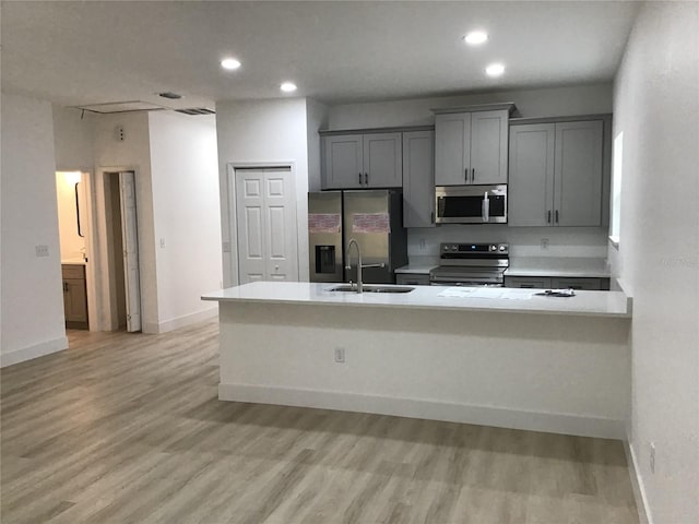 6915 SE 23rd Ave, Ocala, FL 34480 - kitchen featuring sink, gray cabinets, stainless steel appliances, and light hardwood / wood-style floors