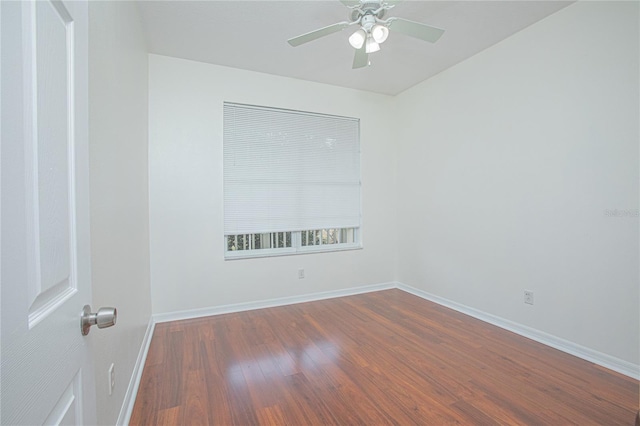 unfurnished room with hardwood / wood-style flooring and ceiling fan