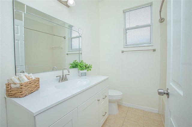 bathroom featuring vanity, toilet, and tile patterned flooring