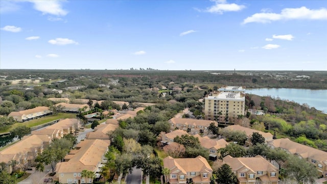 aerial view with a water view and a residential view