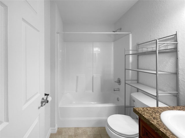 full bathroom with vanity, toilet, shower / washtub combination, and tile patterned flooring