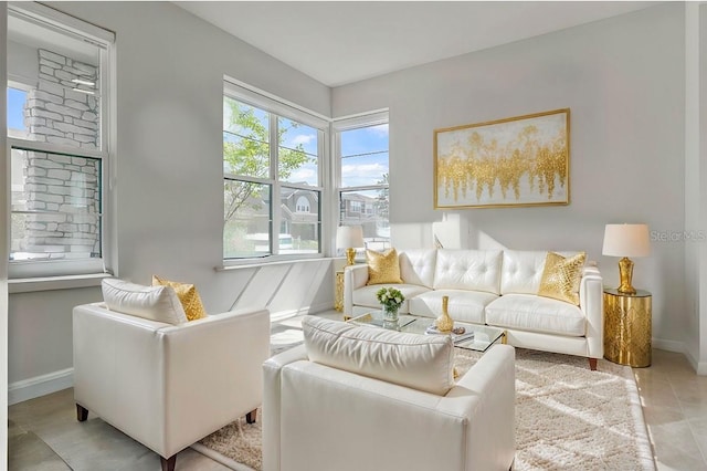 living room with light tile patterned floors