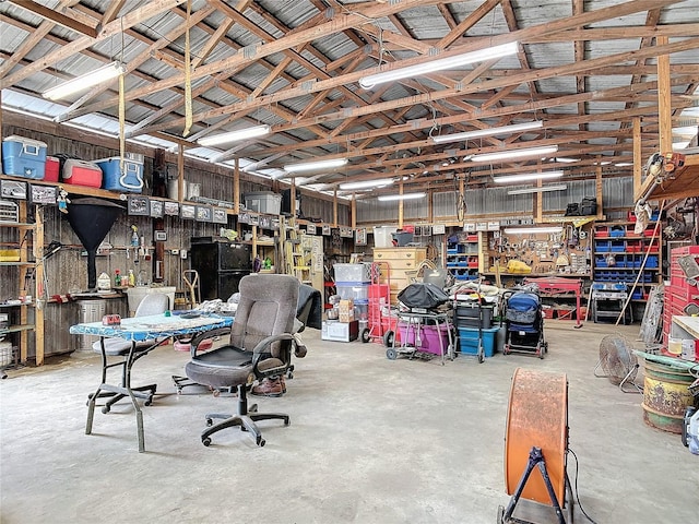 garage featuring a workshop area