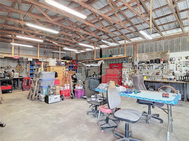 garage featuring a workshop area