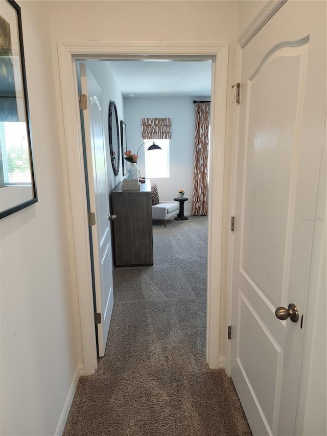 corridor featuring carpet floors, plenty of natural light, and baseboards