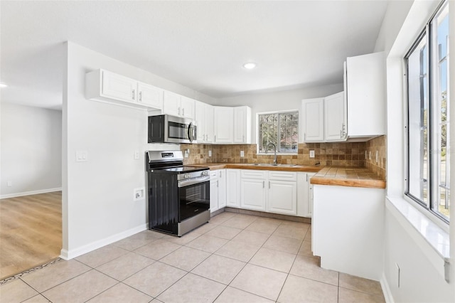 kitchen featuring white cabinetry, sink, tasteful backsplash, and appliances with stainless steel finishes