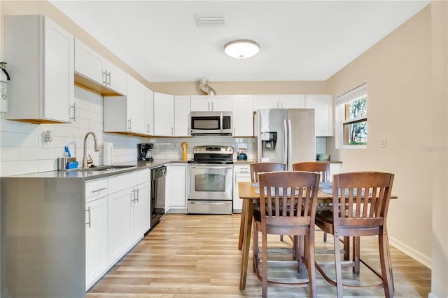 kitchen featuring tasteful backsplash, appliances with stainless steel finishes, sink, and white cabinets