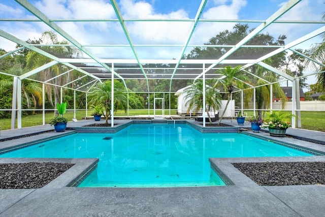11419 Donneymoor Dr, Riverview, FL 33569 - swimming pool featuring a patio and a storage shed