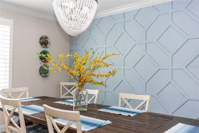 435 Jessamine Ave, New Smyrna Beach, FL 32169 - dining space featuring a decorative wall, a chandelier, and ornamental molding