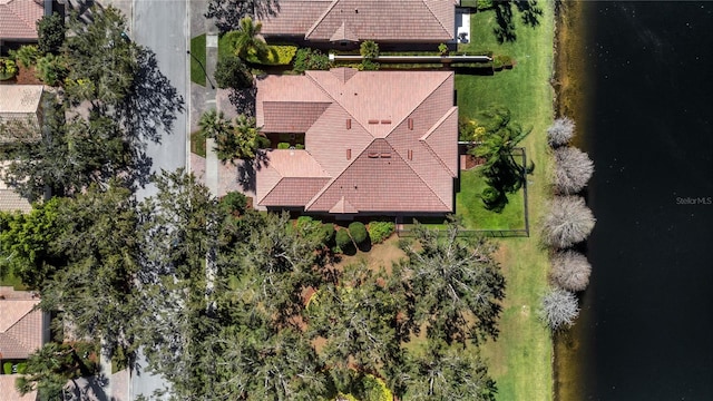 bird's eye view featuring a water view