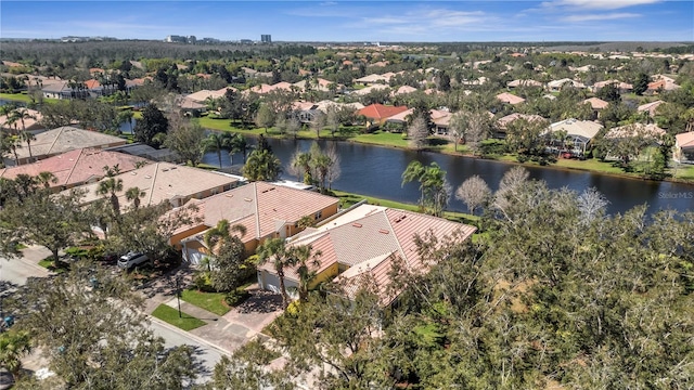 aerial view featuring a residential view and a water view