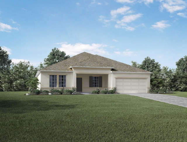 view of front of home featuring a garage and a front lawn