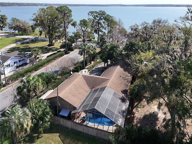 bird's eye view featuring a water view