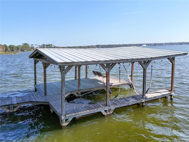 dock area with a water view