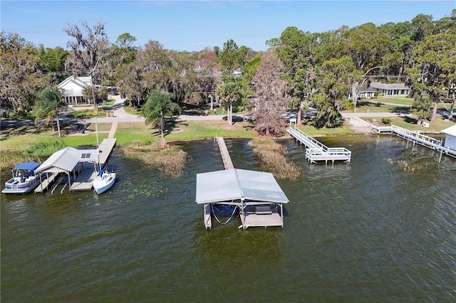 view of dock featuring a water view