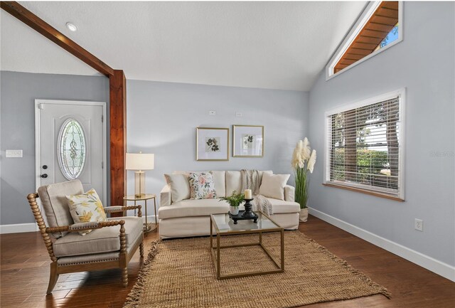 2929 Lakeshore Dr, Mount Dora, FL 32757 - living area featuring vaulted ceiling, baseboards, and wood finished floors