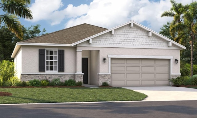 view of front facade featuring a garage and a front yard