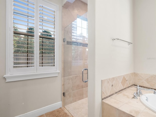 bathroom with plus walk in shower