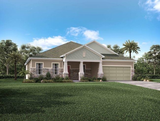 craftsman house featuring a garage and a front yard