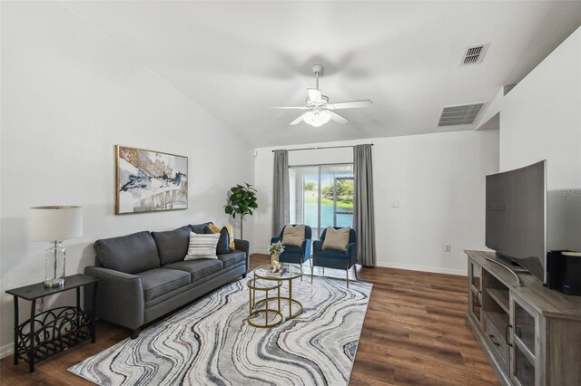 1821 Christina Lee Ln, Saint Cloud, FL 34769 - living room with lofted ceiling, dark hardwood / wood-style floors, and ceiling fan