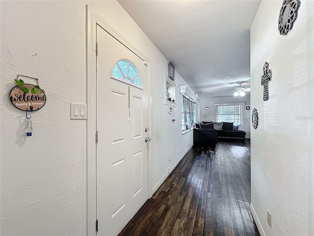 hall with dark hardwood / wood-style floors