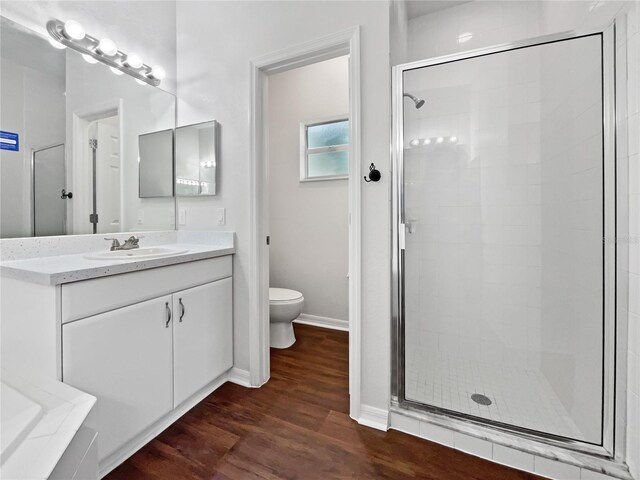 3328 Circleville St, North Port, FL 34286 - bathroom featuring a shower stall, vanity, and wood finished floors