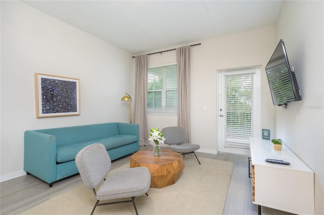 living room featuring a healthy amount of sunlight and light wood-type flooring