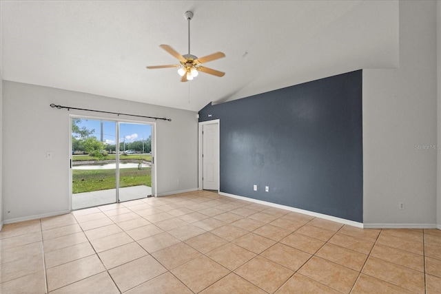 empty room featuring ceiling fan, baseboards, and light tile patterned floors