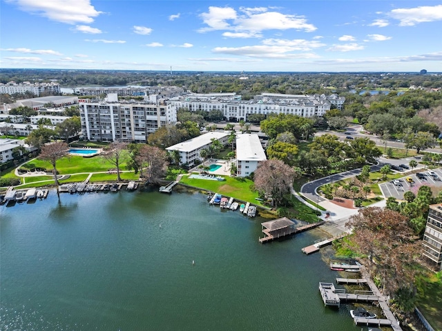 aerial view with a water view