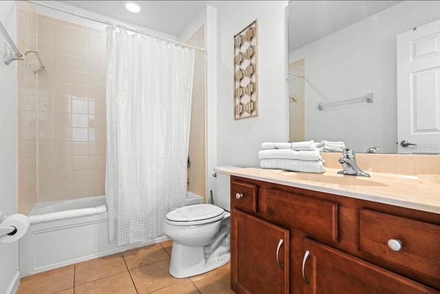 full bathroom with vanity, toilet, tile patterned floors, and shower / bath combo with shower curtain