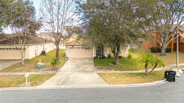 view of front of property with a garage and a front yard