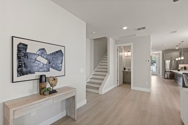 interior space with light hardwood / wood-style floors