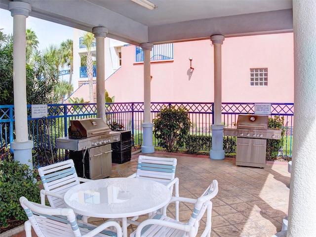 view of patio featuring a grill