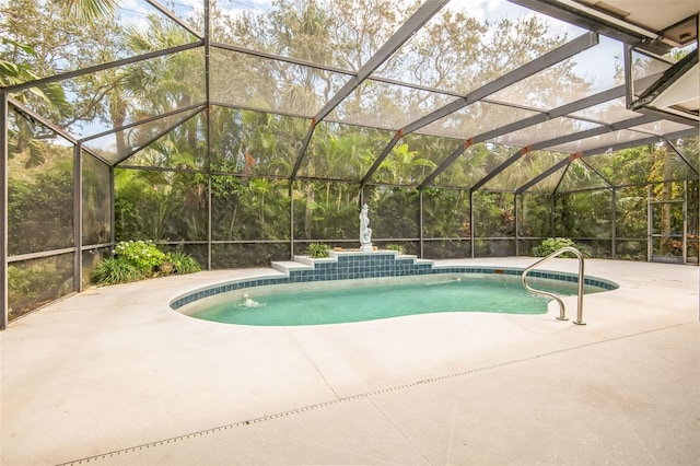 view of pool featuring a lanai and a patio