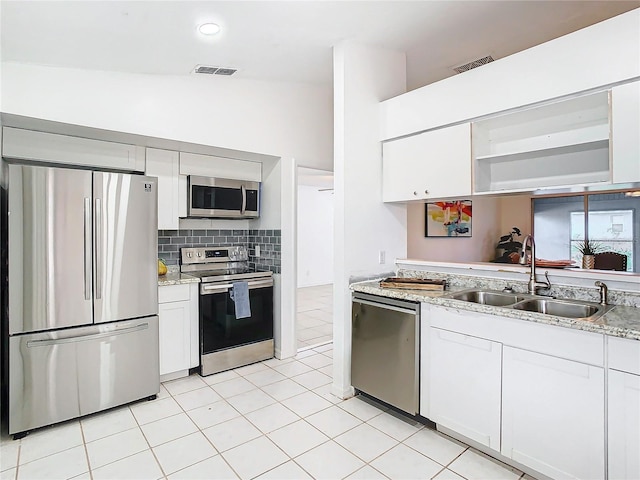 kitchen with white cabinetry, sink, tasteful backsplash, and appliances with stainless steel finishes