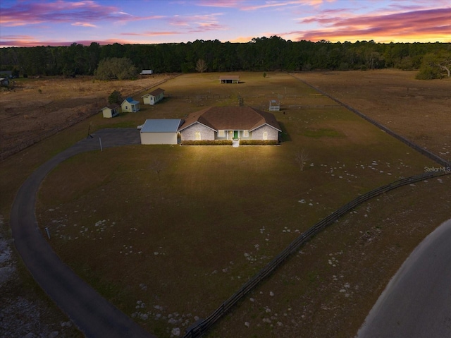 view of aerial view at dusk