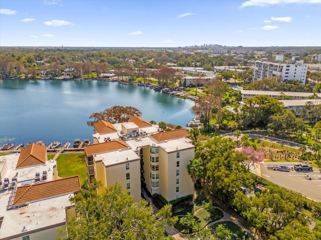 aerial view with a water view