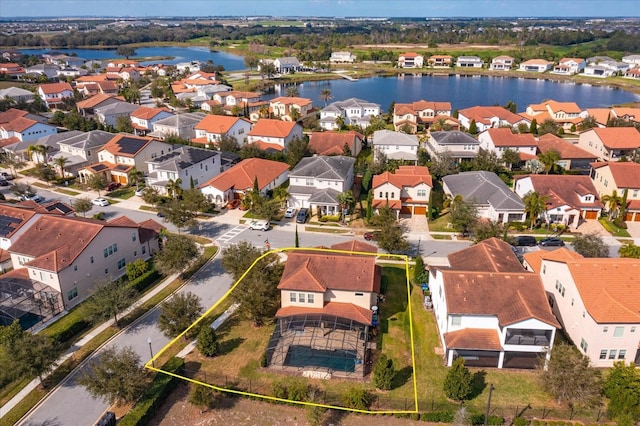 bird's eye view featuring a water view