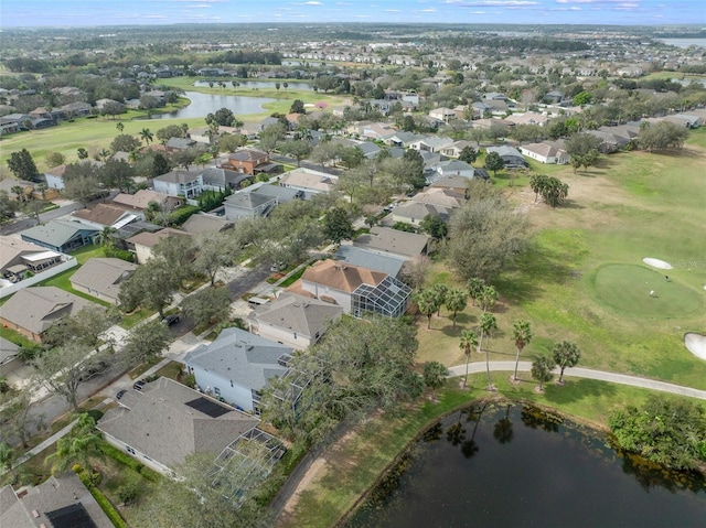 aerial view featuring a water view and a residential view