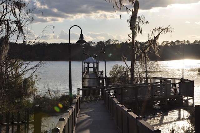 dock area featuring a water view